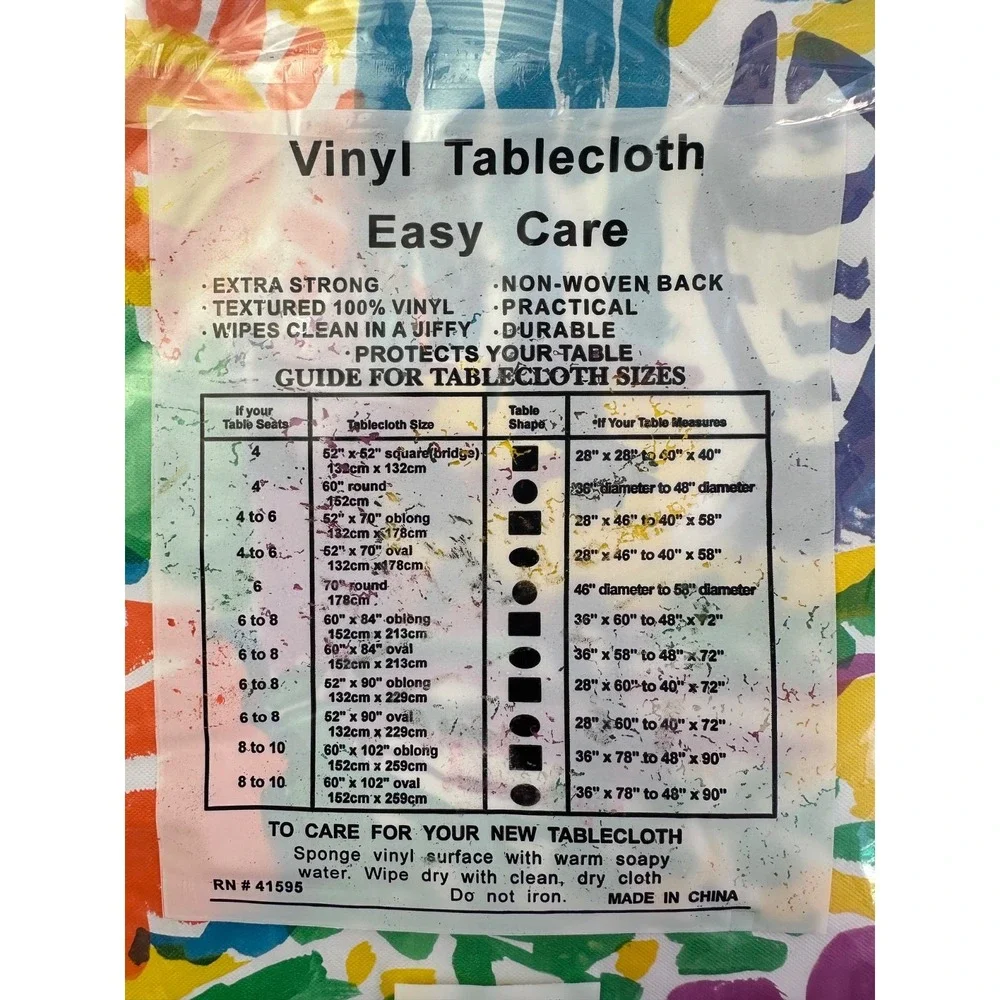 Lintex Home Vinyl Tablecloth 70 Round Colorful‎ Flannel Back Summer Patio NEW